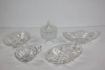 Glass Serving Pieces 5 Inch Heisey Colonial With Handle, Pedestal Dish With Lid