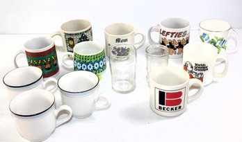 Vintage Green Mug And Several Other Coffee Cups And Two Small Glasses