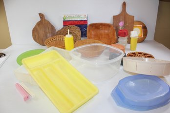 Baskets, Plastic Ware, Cutting Boards, Microwave Items