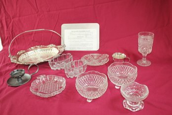 Silver Plate Is Server With Divided Glass Dish, Indiana Glass One Handled Nut Dish,