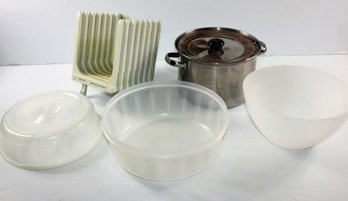 Presto Bread Slicer, Microwave Cover, Plastic Bowl, Pan With Strainer