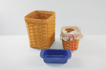Longaberger Lot -small Trash Can, Kleenex Box Holder, Ceramic Bread Pan