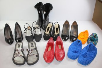 Six Shoes,  Boots, Two Slippers Size 8 To 9