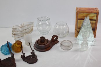 Miscellaneous Candle Items, 4 Glass Vintage Dishes That Probably Went In A Tray, Ribbed Glass