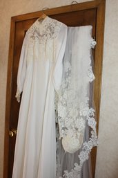 Homemade Vintage Wedding Dress With Veil Has Some Stains Size Small