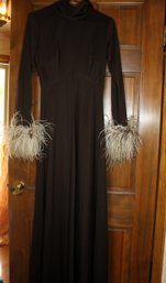 Vintage Brown With Feather Sleeves Dress Size 7/8, Great Shape