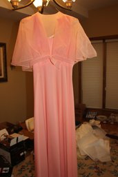 Beautiful Peach Sleeveless Gown With Shawl