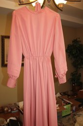 Very Simple But Elegant Peach Gown With Button Sleeves, Appears To Be Homemade, Smaller Size