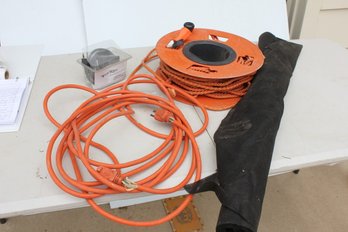 Two Extension Cords One Reel, Weed Netting, Fountain Pump