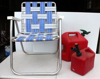 Web Chair And 2 Gas Cans Two And Five Gallon