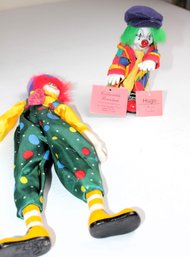 Two Porcelain Clowns Soft Body 6.5 In Hugo, 12-in Ganz