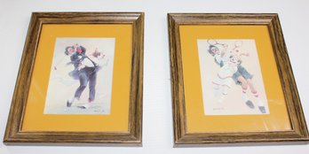 Two Framed Clowns By Robert Gwen 9.5 X 11.5