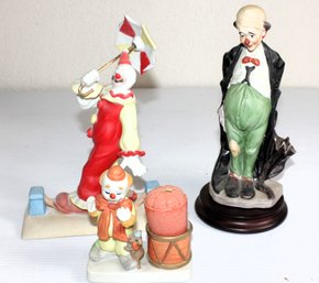Three Porcelain Clowns -numbered Rodger The Rope Walker 9.5 Inch Tall, 19815-in, 7 In Ibw