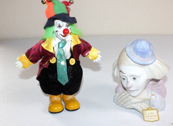 Vintage Meico Clown Head By Paul Sebastian Porcelain 6-in Tall, 10-in Porcelain With Soft Body