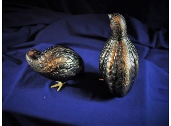 2 Brass Quail Figurines Made In Japan - 0ne 6 In, One 4 In