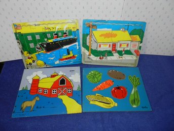 SET OF 4 VINTAGE CHILDREN'S WOODEN PUZZLES