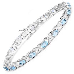 8.30 Carat Genuine Blue Topaz And White Diamond .925 Sterling Silver Bracelet