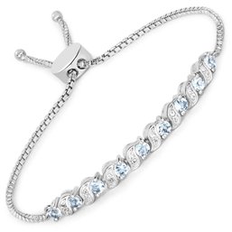 0.98 Carat Genuine Aquamarine And White Topaz .925 Sterling Silver Bracelet