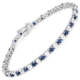 6.87 Ct. T.w. Blue Sapphire And White Topaz Bracelet In Sterling Silver