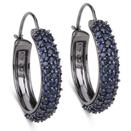 4.59 Carat Genuine Blue Sapphire .925 Sterling Silver Earrings