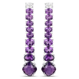 18K White Gold Plated 7.58 Carat Genuine Amethyst And White Topaz .925 Sterling Silver Earrings