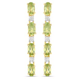 18K Yellow Gold Plated 2.08 Carat Genuine Peridot And White Topaz .925 Sterling Silver Earrings