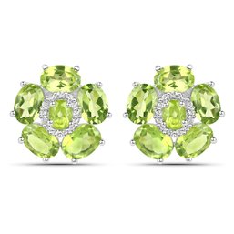 18K White Gold Plated 9.26 Carat Genuine Peridot And White Topaz .925 Sterling Silver Earrings