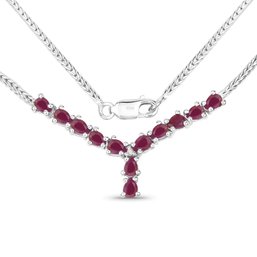 2.41 Carat Genuine Ruby And White Diamond .925 Sterling Silver Necklace