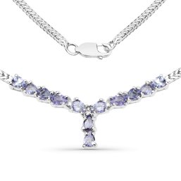 1.69 Carat Genuine Tanzanite And White Diamond .925 Sterling Silver Necklace