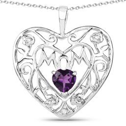 0.50 Carat Genuine Amethyst And White Topaz .925 Sterling Silver Pendant