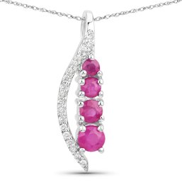 0.43 Carat Genuine Ruby And White Diamond 14K White Gold Pendant