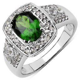 1.47 Carat Genuine Chrome Diopside And White Topaz .925 Sterling Silver Ring