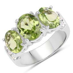 4.14 Carat Genuine Peridot And White Topaz .925 Sterling Silver Ring