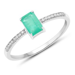 0.59 Carat Genuine Zambian Emerald And White Diamond 14K White Gold Ring