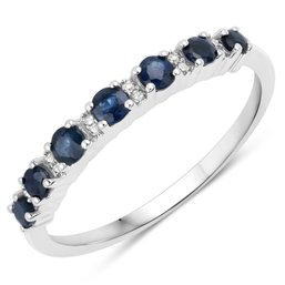 0.43 Carat Genuine Blue Sapphire And White Diamond 14K White Gold Ring