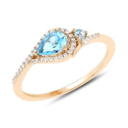 0.65 Carat Genuine Swiss Blue Topaz And White Diamond 14K Yellow Gold Ring