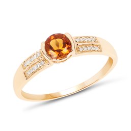 0.51 Carat Genuine Citrine And White Diamond 14K Yellow Gold Ring