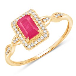 0.75 Carat Genuine Ruby And White Diamond 14K Yellow Gold Ring