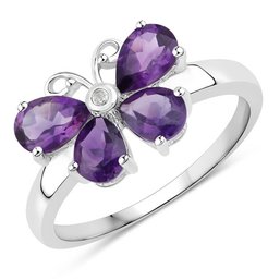 1.35 Carat Genuine Amethyst And Created White Sapphire .925 Sterling Silver Ring