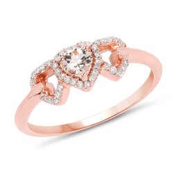 0.37 Carat Genuine Morganite And White Diamond 14K Rose Gold Ring