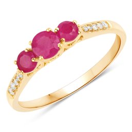 0.61 Carat Genuine Ruby And White Diamond 14K Yellow Gold Ring