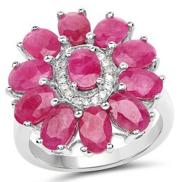 5.83 Carat Genuine Ruby And White Zircon .925 Sterling Silver Ring