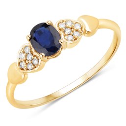 0.44 Carat Genuine Blue Sapphire And White Diamond 14K Yellow Gold Ring