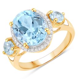 4.779 Carat Genuine Blue Topaz And White Diamond .925 Sterling Silver Ring
