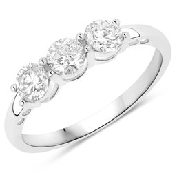 0.75 Carat Genuine Lab Grown Diamond 14K White Gold 3 Stone Ring