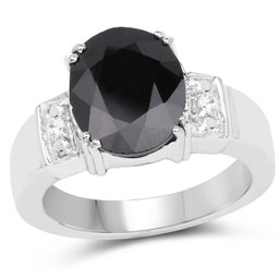 5.29 Carat Genuine Black Sapphire And White Topaz .925 Sterling Silver Ring