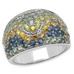 3.60 Carat Genuine Multi Sapphire .925 Sterling Silver Ring