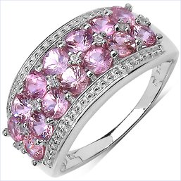 2.00 Carat Genuine Pink Sapphire & White Topaz .925 Sterling Silver Ring