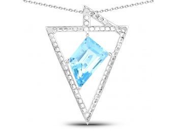 5.00 Carat Fancy Cut Genuine Swiss Blue Topaz .925 Sterling Silver Pendant