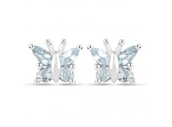 18K White Gold Plated 1.12 Carat Genuine Blue Topaz .925 Sterling Silver Earrings